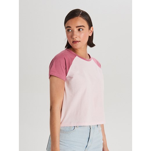 Cropp - Koszulka z raglanowymi rękawami - Różowy  Cropp XL 