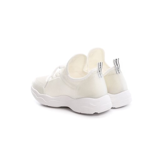 Buty sportowe damskie białe Born2be do fitnessu wiązane na płaskiej podeszwie wiosenne bez wzorów 
