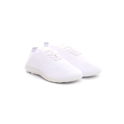 Buty sportowe damskie Born2be sneakersy w stylu młodzieżowym sznurowane na płaskiej podeszwie białe bez wzorów 