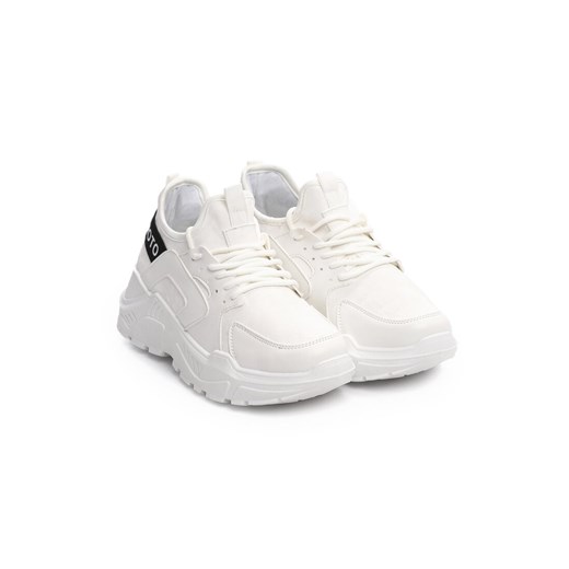 Białe sneakersy damskie Born2be sportowe bez wzorów na platformie ze skóry ekologicznej 
