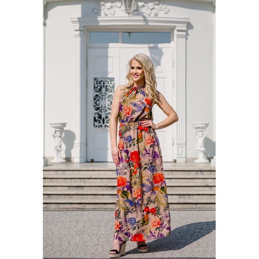 Sukienka Made In Poland z dekoltem halter bez rękawów w kwiaty 