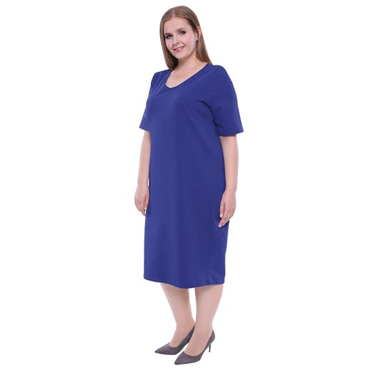 Sukienka niebieska midi bez wzorów z dekoltem v oversize 