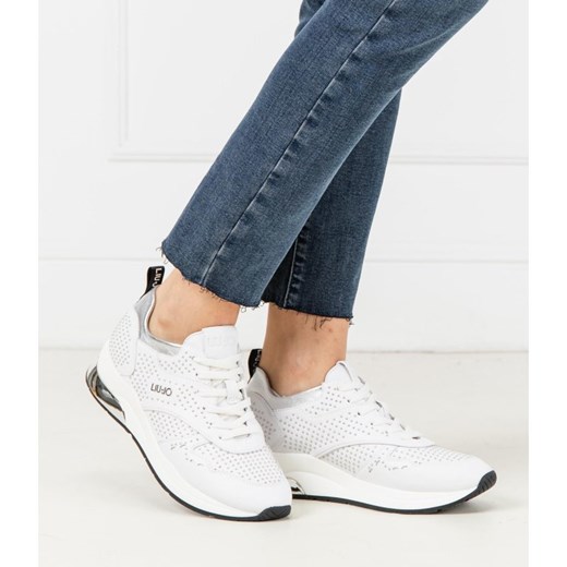 Buty sportowe damskie białe Liu jo do fitnessu płaskie bez wzorów młodzieżowe sznurowane ze skóry 