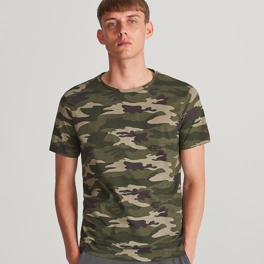 Reserved - T-shirt z nadrukiem moro - Zielony Reserved  S 
