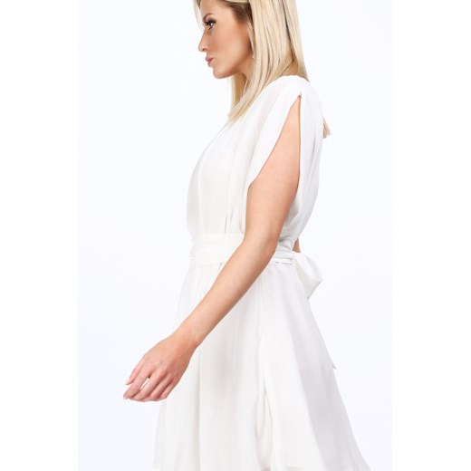 Sukienka Fasardi mini biała na urodziny luźna z krótkim rękawem 