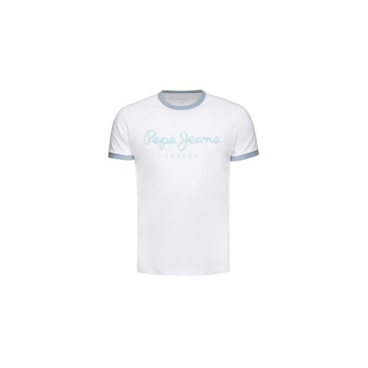 T-shirt męski biały Pepe Jeans z krótkimi rękawami z napisami w stylu młodzieżowym 