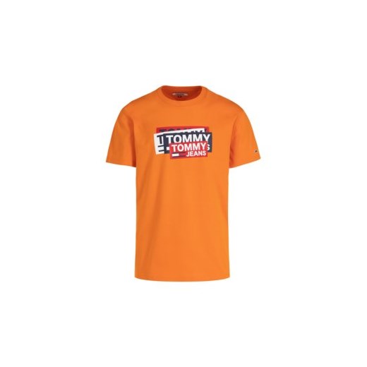T-shirt męski Tommy Jeans pomarańczowa z krótkim rękawem z napisem 