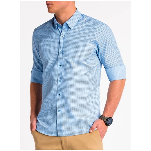 Koszula męska niebieska Ombre z długimi rękawami na wiosnę 