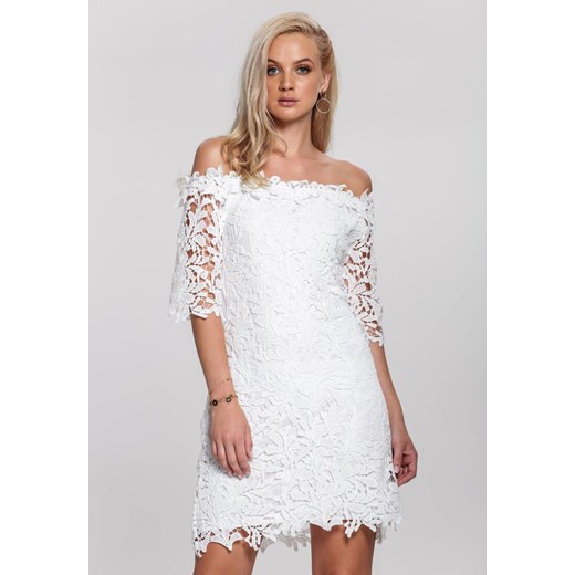 Sukienka Renee biała mini z długim rękawem z koronką 