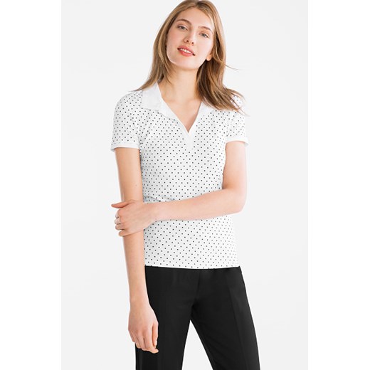 C&A Koszulka polo basic-bawełna ekologiczna-w kropki, Biały, Rozmiar: XL