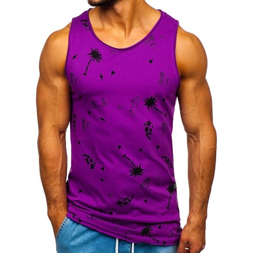 T-shirt męski Denley fioletowy z bawełny bez rękawów 