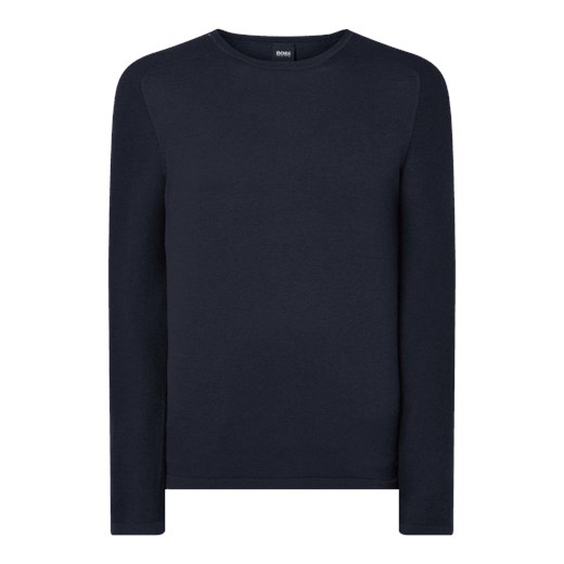 Sweter męski Boss Casual granatowy gładki bawełniany 