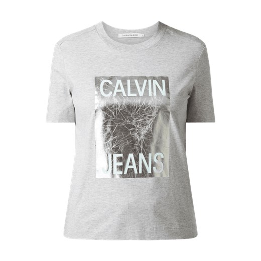 Bluzka damska Calvin Klein szara z krótkim rękawem z okrągłym dekoltem 