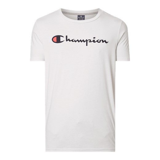 Granatowa koszulka sportowa Champion na wiosnę z napisami 