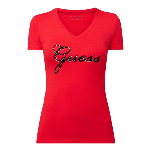 Bluzka damska Guess czerwona bez wzorów z krótkim rękawem 