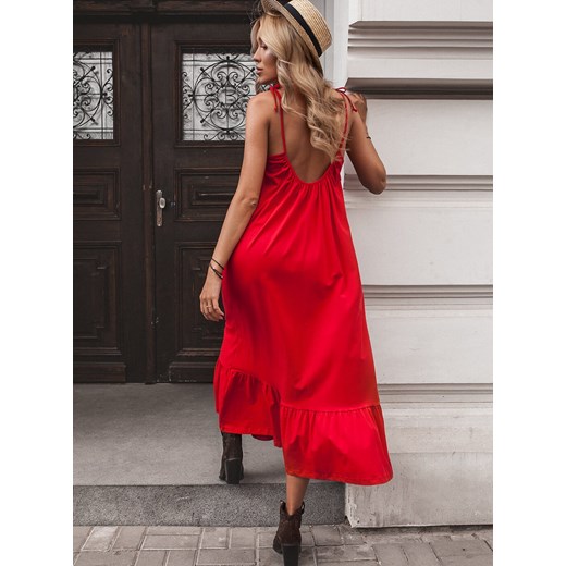 Sukienka Selfieroom czerwona bez wzorów z dekoltem na plecach 