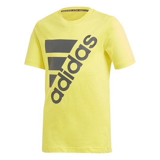 T-shirt chłopięce żółty Adidas z krótkim rękawem w nadruki 