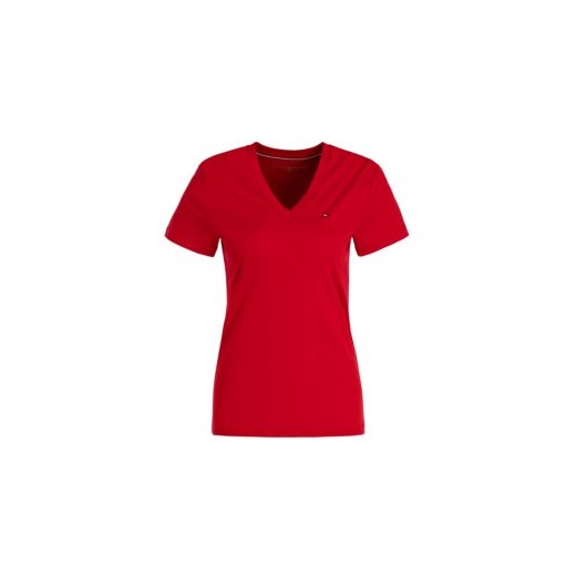 Czerwona bluzka damska Tommy Hilfiger z krótkim rękawem bez wzorów 