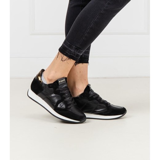 Buty sportowe damskie Philippe Model do fitnessu czarne sznurowane bez wzorów skórzane 