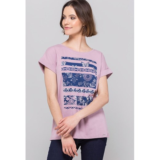 Bawełniany t-shirt z kwiatowym panelem  Monnari XL okazja E-Monnari 