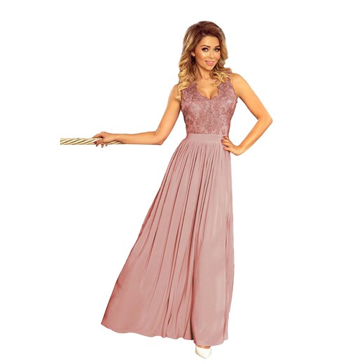 Sukienka Numoco bez rękawów różowa na bal elegancka karnawałowa maxi 