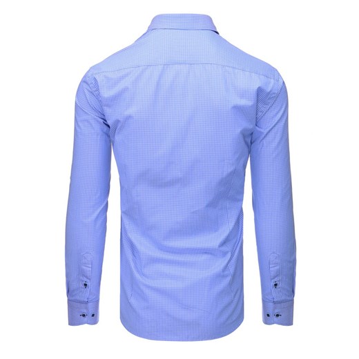 Niebieska koszula męska w kratkę z długim rękawem (dx1471)