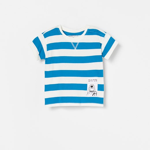 Reserved - T-shirt w paski z bawełny organicznej - Kremowy  Reserved 68 