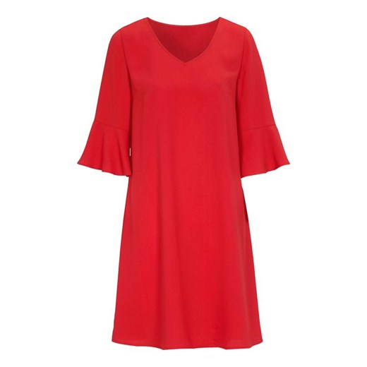 Sukienka czerwona Cellbes z długim rękawem mini dzienna gładka z dekoltem w serek 