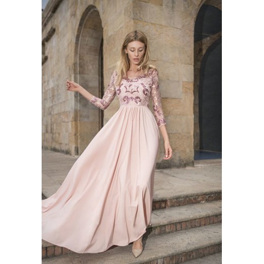 Sukienka Princessa pudrowy róż - długa z koronkową górą  Marconi 42 MyLittleHeaven