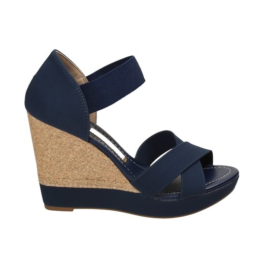 Espadryle damskie Moleca z tworzywa sztucznego granatowe na koturnie eleganckie 