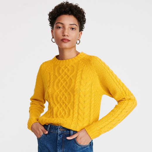 Reserved - Sweter z ozdobnym splotem - Żółty Reserved  XS 