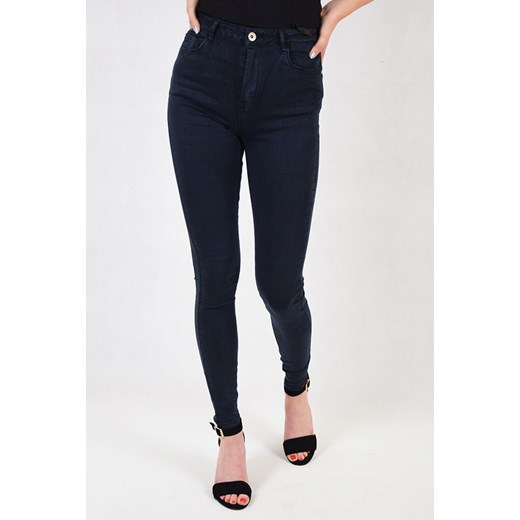 Granatowe spodnie skinny jeans z wysokim stanem   S berry.com.pl