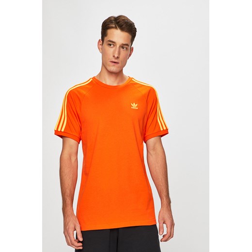 Koszulka sportowa Adidas Originals dzianinowa pomarańczowy w paski na wiosnę 
