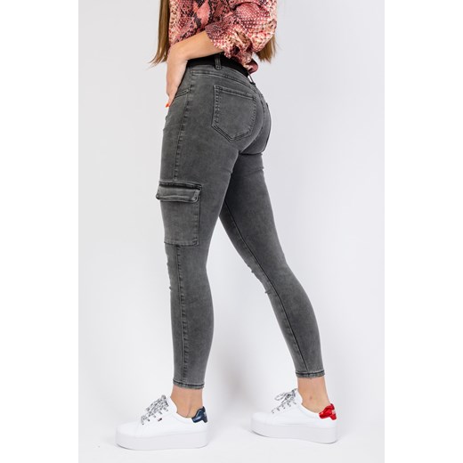 Szare spodnie jeansowe z kieszeniami z boku  Olika L olika.com.pl