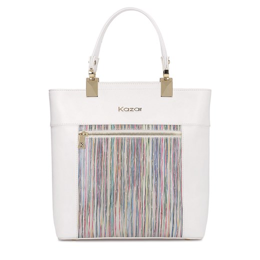 Shopper bag Kazar matowa biała bez dodatków na ramię 