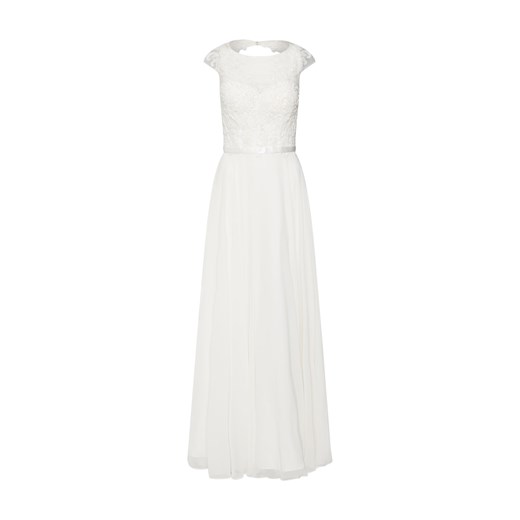 Sukienka Unique biała na bal z szyfonu z okrągłym dekoltem 