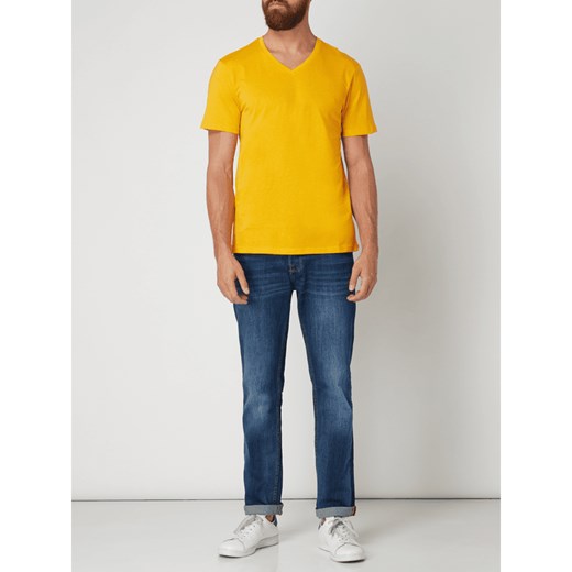 T-shirt męski Montego żółty z krótkimi rękawami jesienny 