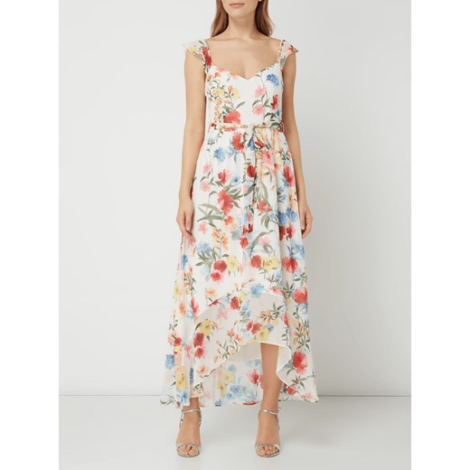 Sukienka z dłuższym tyłem z szyfonu z kwiatowym wzorem
