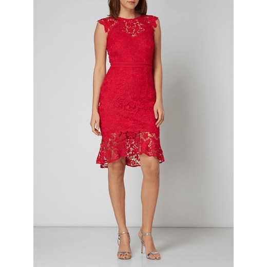 Sukienka Lipsy mini czerwona z okrągłym dekoltem bez rękawów asymetryczna 