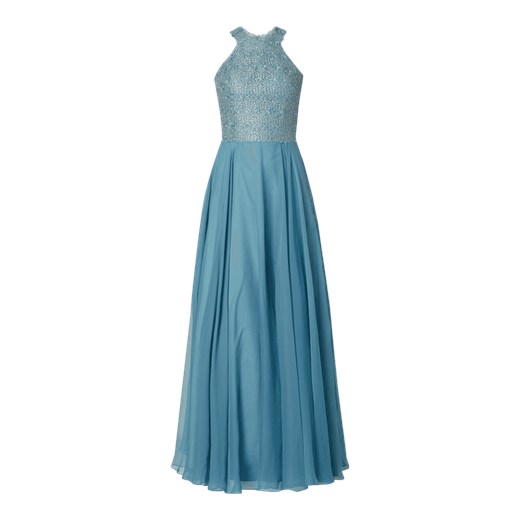 Sukienka niebieska Luxuar rozkloszowana z okrągłym dekoltem na karnawał na bal bez rękawów maxi 
