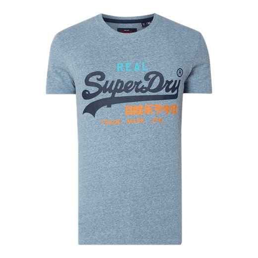 T-shirt męski niebieski Superdry z krótkim rękawem z bawełny 