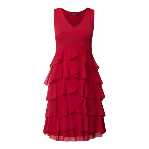 Swing sukienka mini czerwona z dekoltem v bez rękawów bez wzorów 