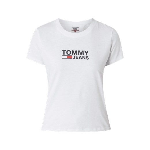 Tommy Jeans bluzka damska z napisami z okrągłym dekoltem biała casual 