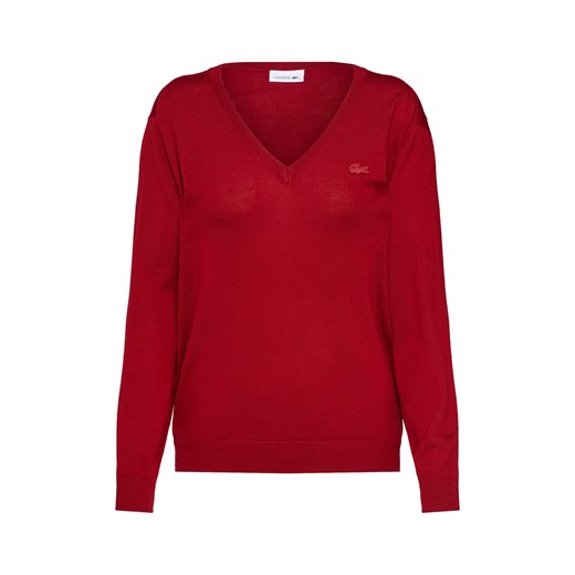 Sweter damski czerwony Lacoste z dekoltem w serek casualowy 