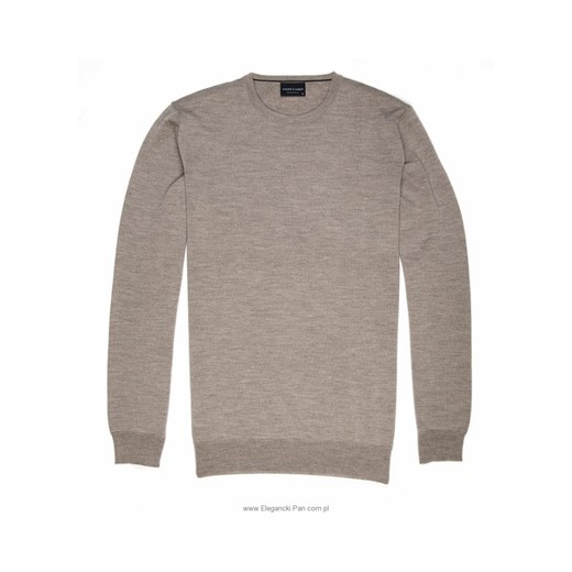 Sweter / pulower O-neck z wełny z merynosów beżowy eleganckipan-com-pl szary do ciała
