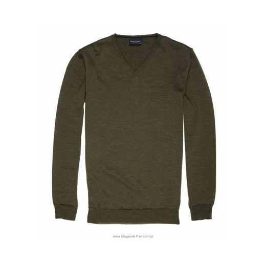 Sweter / pulower v-neck z wełny z merynosów kolor mchu eleganckipan-com-pl szary delikatne
