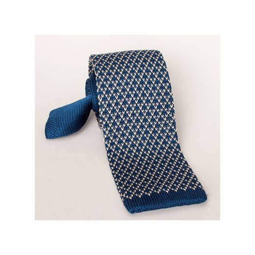 Jedwabny krawat z dzianiny - knit niebieski w drobny wzorek eleganckipan-com-pl niebieski delikatne