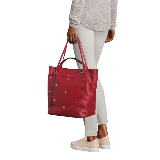 Shopper bag czerwona Replay skórzana bez dodatków na ramię 
