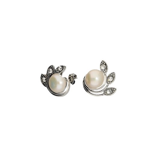 Srebrne oksydowane kolczyki z perłami i kryształami Swarovski K3 1906 : Kolor - Crystal Polcarat Design   