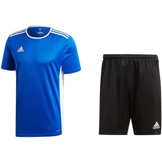 Zestaw piłkarski junior: koszulka Entrada 18 + spodenki Parma 16 Adidas (niebiesko-czarny)  Adidas 116cm okazja SPORT-SHOP.pl 